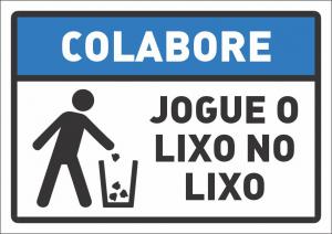 Placa colabore lixo no lixo  24 x 17cm    