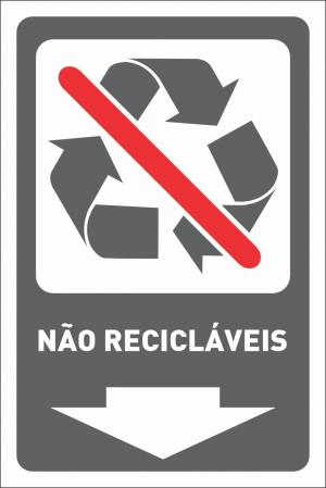 Placa não recicláveis seta para baixo  10 x 15cm    